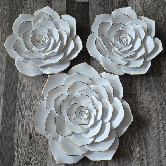 Brewster Home Fashions Rosetta White & Gold 3D Rose Wall Art Set of 3 - Picture 2 of 14
